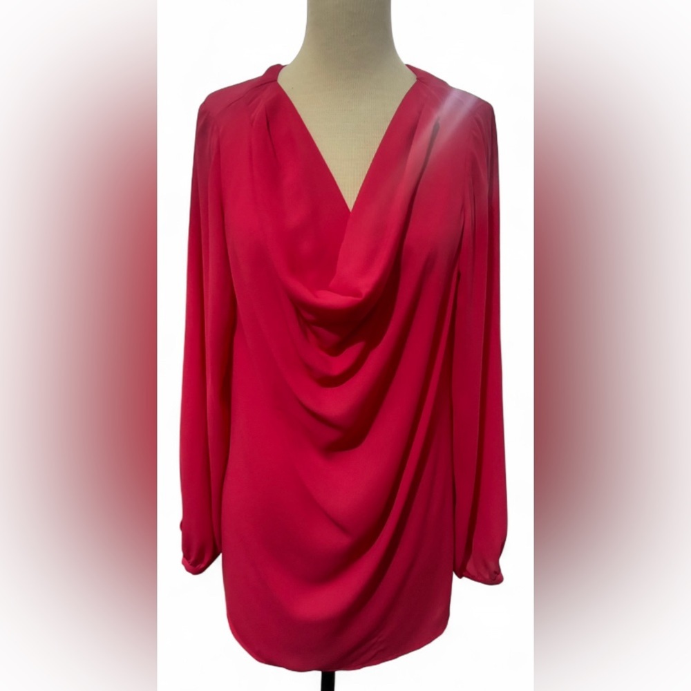 Lane Bryant Women's Pink Drape Neck Blouse Long Sleeve Career Office Top Size 14